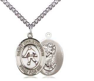 Sterling Silver Saint Christopher Field Hockey Medal Religious Jewelry