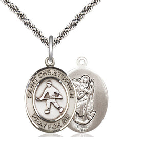 Sterling Silver Saint Christopher Field Hockey Medal Religious Jewelry