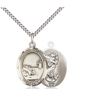 Pewter Saint Christopher Fishing Medal Religious Jewelry