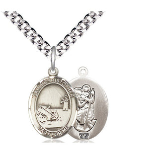 Pewter Saint Christopher Fishing Medal Religious Jewelry