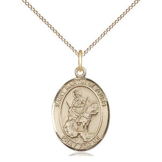 14kt Gold Saint Martin of Tours Medal Engraved Catholic Saint Jewelry