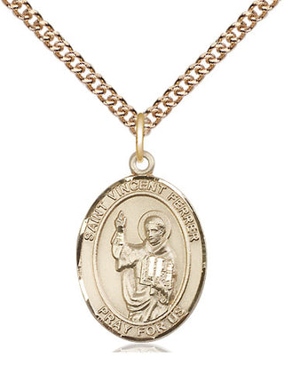 14kt Gold Saint Vincent Ferrer Medal Engraved Catholic Saint Jewelry