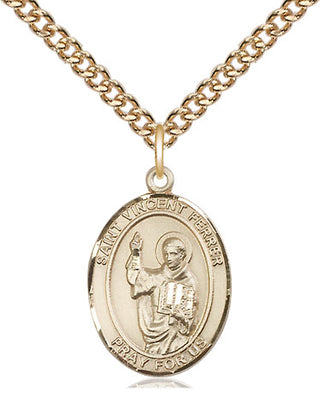 14kt Gold Saint Vincent Ferrer Medal Engraved Catholic Saint Jewelry