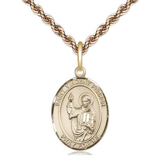 14kt Gold Saint Vincent Ferrer Medal Engraved Catholic Saint Jewelry