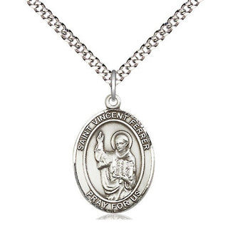 Sterling Silver Saint Vincent Ferrer Medal Religious Jewelry Engraved Catholic Saint Jewelry