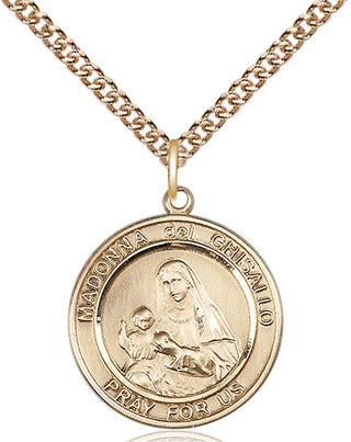 14kt Gold Madonna del Ghisallo Medal Engraved Catholic Saint Jewelry