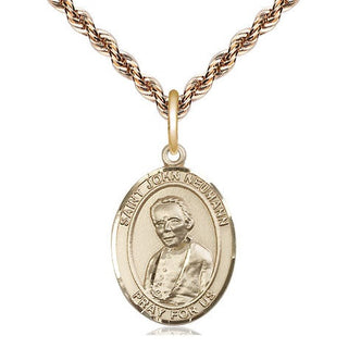 14kt Gold Saint John Neumann Medal Engraved Catholic Saint Jewelry