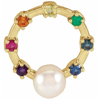 14K Yellow Akoya Cultured Pearl Hold You Forever Rainbow Baby Necklace Center