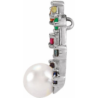 Platinum Akoya Cultured Pearl Hold You Forever Rainbow Baby Necklace Center