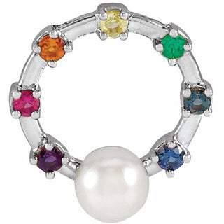 Platinum Akoya Cultured Pearl Hold You Forever Rainbow Baby Necklace Center