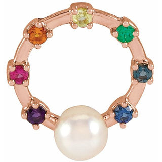 14K Rose Akoya Cultured Pearl Hold You Forever Rainbow Baby Necklace Center