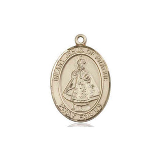 14kt Gold Infant of Prague Medal Engraved Catholic Saint Jewelry