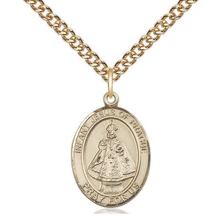 14kt Gold Infant of Prague Medal Engraved Catholic Saint Jewelry