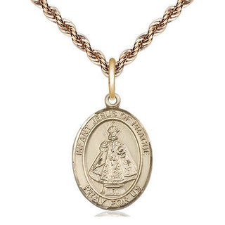 14kt Gold Infant of Prague Medal Engraved Catholic Saint Jewelry