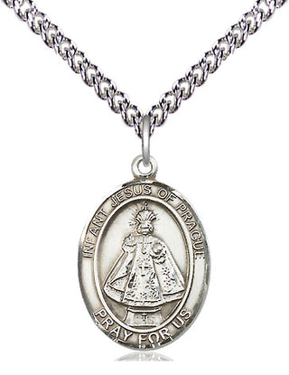 Sterling Silver Infant of Prague Medal Religious Jewelry Engraved Catholic Saint Jewelry