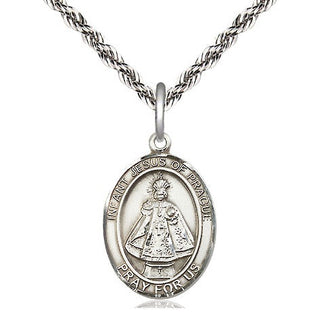 Sterling Silver Infant of Prague Medal Religious Jewelry Engraved Catholic Saint Jewelry