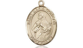 14kt Gold Saint Maria Goretti Medal Engraved Catholic Saint Jewelry