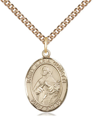 14kt Gold Saint Maria Goretti Medal Engraved Catholic Saint Jewelry