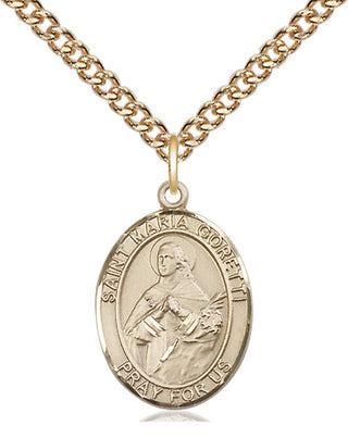 14kt Gold Saint Maria Goretti Medal Engraved Catholic Saint Jewelry