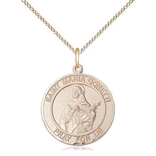 14kt Gold Saint Maria Goretti Medal Engraved Catholic Saint Jewelry