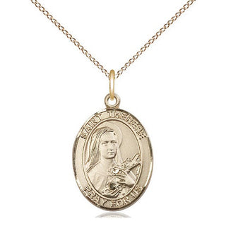 14kt Gold Saint Therese of Lisieux Medal Engraved Catholic Saint Jewelry