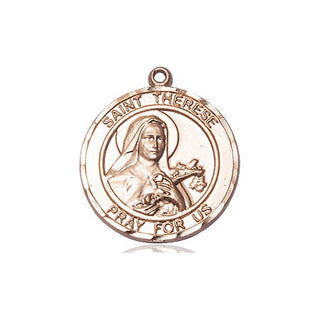 14kt Gold Saint Therese of Lisieux Medal Engraved Catholic Saint Jewelry