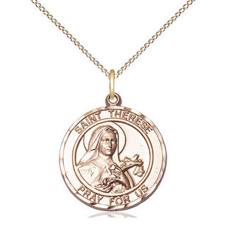 14kt Gold Saint Therese of Lisieux Medal Engraved Catholic Saint Jewelry