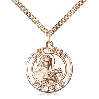 14kt Gold Saint Therese of Lisieux Medal Engraved Catholic Saint Jewelry