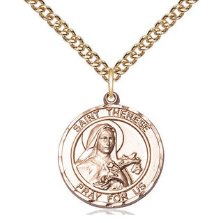 14kt Gold Saint Therese of Lisieux Medal Engraved Catholic Saint Jewelry