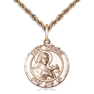 14kt Gold Saint Therese of Lisieux Medal Engraved Catholic Saint Jewelry