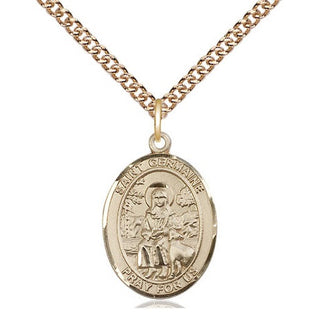 14kt Gold Saint Germaine Cousin Medal Engraved Catholic Saint Jewelry