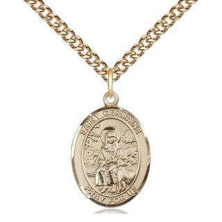 14kt Gold Saint Germaine Cousin Medal Engraved Catholic Saint Jewelry