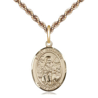 14kt Gold Saint Germaine Cousin Medal Engraved Catholic Saint Jewelry