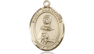 14kt Gold Saint Anastasia Medal Engraved Catholic Saint Jewelry