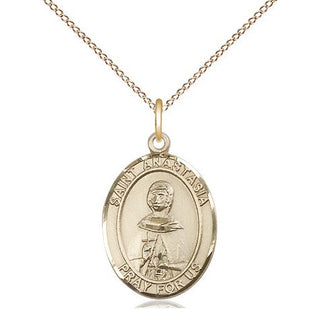 14kt Gold Saint Anastasia Medal Engraved Catholic Saint Jewelry
