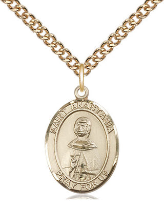 14kt Gold Saint Anastasia Medal Engraved Catholic Saint Jewelry
