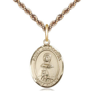 14kt Gold Saint Anastasia Medal Engraved Catholic Saint Jewelry