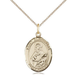 14kt Gold Saint Alexandra Medal Engraved Catholic Saint Jewelry