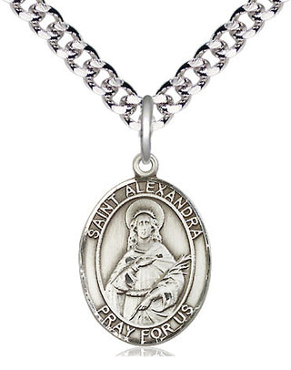 Pewter Saint Alexandra Medal Religious Jewelry Engraved Catholic Saint Jewelry