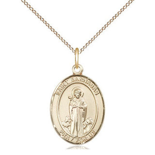14kt Gold Saint Barnabas Medal Engraved Catholic Saint Jewelry