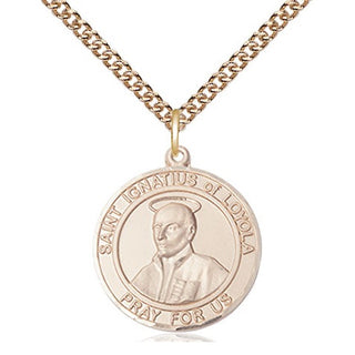 14kt Gold Saint Ignatius of Loyola Medal Engraved Catholic Saint Jewelry