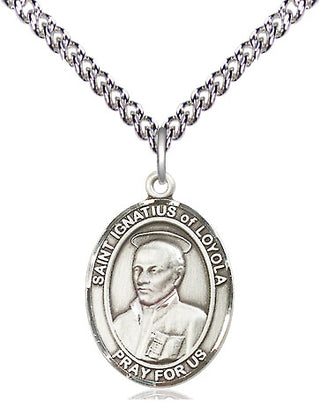 Sterling Silver Saint Ignatius of Loyola Medal Religious Jewelry Engraved Catholic Saint Jewelry