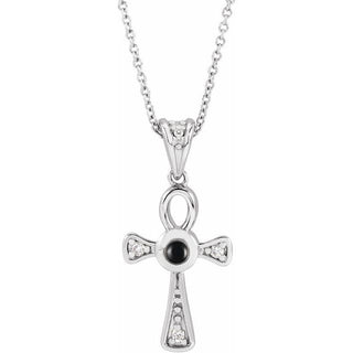 Sterling Silver Natural Onyx & .04 CTW Natural Diamond Ankh Cross 16-18' Necklace