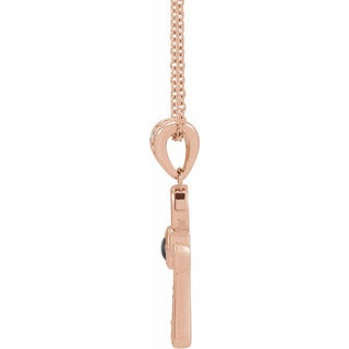 14K Rose Natural Onyx & .04 CTW Natural Diamond Ankh Cross 16-18' Necklace