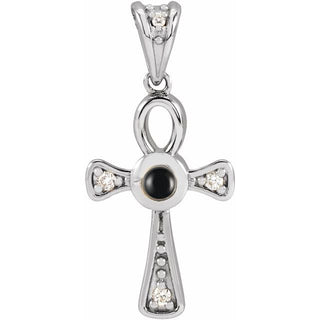 Platinum Natural Onyx & .04 CTW Natural Diamond Ankh Cross Pendant