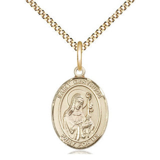 14kt Gold Filled Saint Gertrude of Nivelles Medal Religious Jewelry Engraved Catholic Saint Jewelry