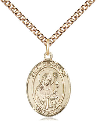 14kt Gold Filled Saint Gertrude of Nivelles Medal Religious Jewelry Engraved Catholic Saint Jewelry