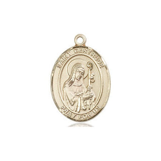 14kt Gold Saint Gertrude of Nivelles Medal Engraved Catholic Saint Jewelry