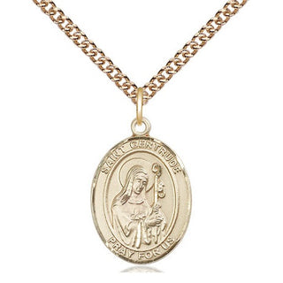 14kt Gold Saint Gertrude of Nivelles Medal Engraved Catholic Saint Jewelry