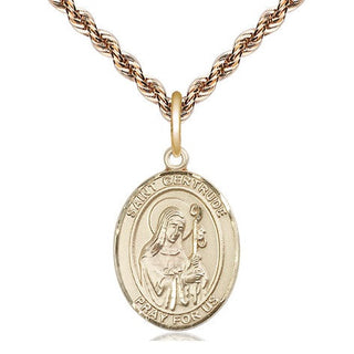 14kt Gold Saint Gertrude of Nivelles Medal Engraved Catholic Saint Jewelry